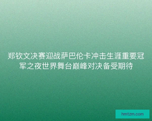 郑钦文决赛迎战萨巴伦卡冲击生涯重要冠军之夜世界舞台巅峰对决备受期待
